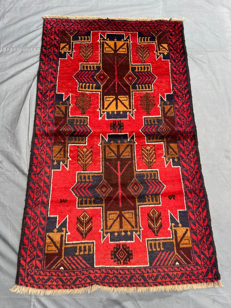 Vintage Afghan Rug 2'10 x 5 ft – Hand Knotted Nomadic Wool Accent Tribal Carpet