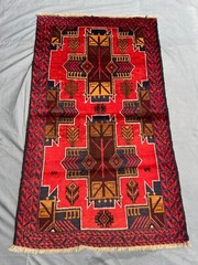 Vintage Afghan Rug 2’10 x 5 ft – Hand Knotted Nomadic Wool Accent Tribal Carpet
