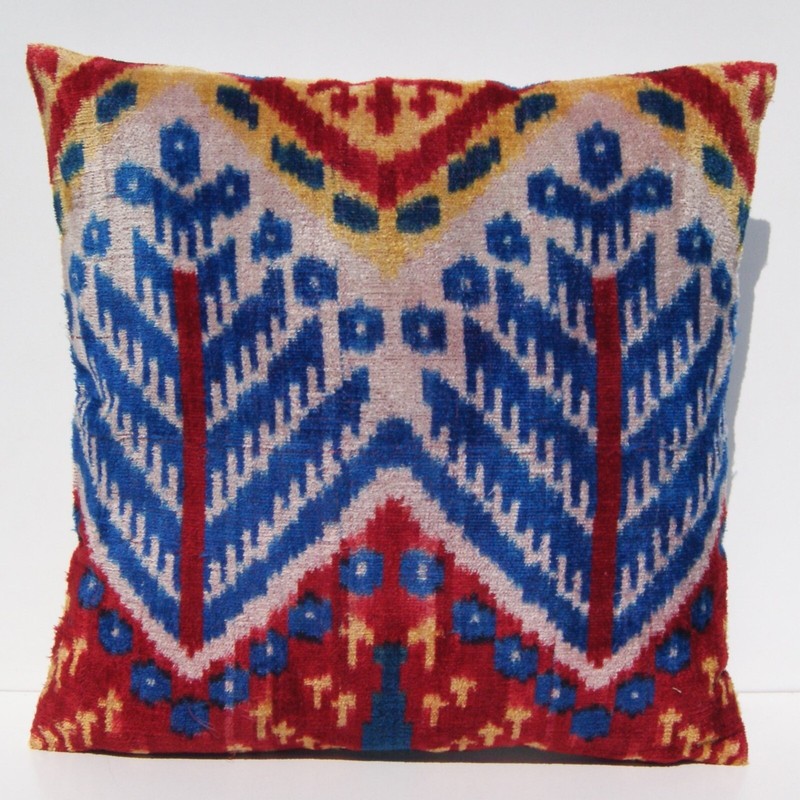 Set of 3 Handmade Uzbek Silk Velvet Pillow Covers - Geometric Design gallery
