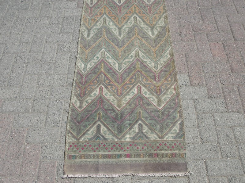2x 7 ft Table Runner Handmade Vintage Turkish Kilim Rug - Rugs for gallery