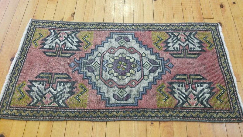Primitive Antique 1900-1930's Wool Pile,Vegy Dye,Tribal Rug 1’7”x 3’2” gallery