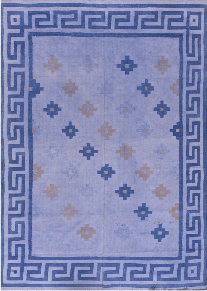5X7 Vintage Indian Dhurries Beige Cotton Area Rug 1935