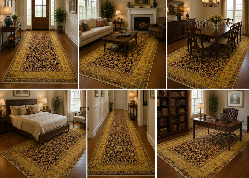 MID1800s ANTIQUE CAUCASIAN KARABAGH RUG AT SIZE OF 7'3" x16'5" GREAT SIZE DESIGN gallery