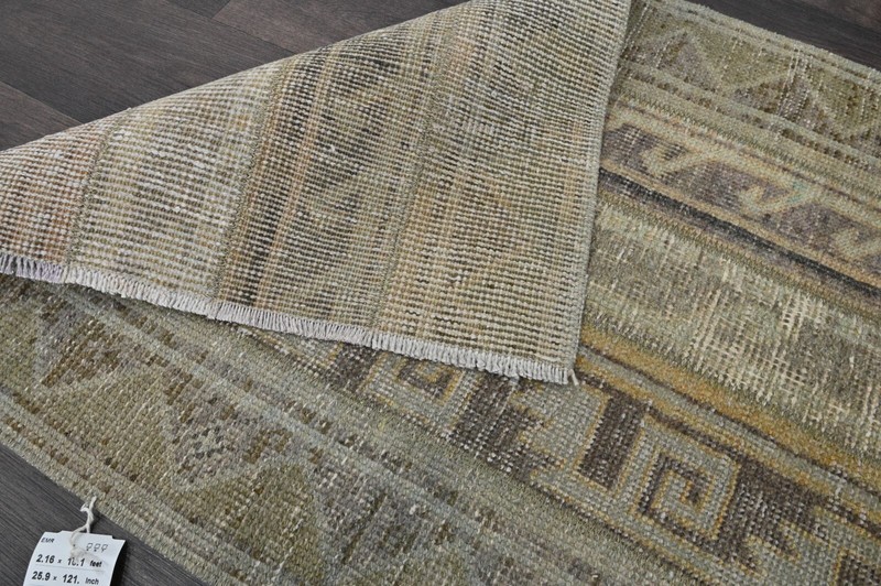 Vintage Turkish Runner Rug 2x10ft BEIGE Handmade Anatolian Oushak Hallway Wool gallery