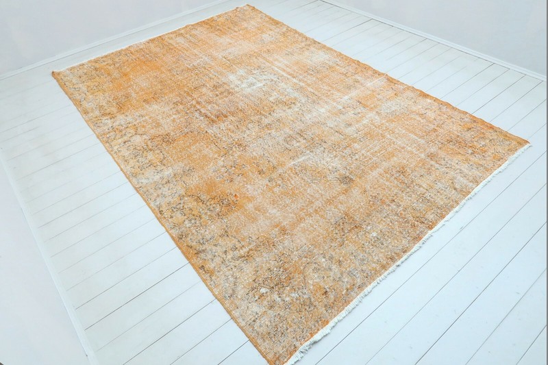 Anatolia Carpet, Orange Color Oushak, Area Rugs, Vintage Large Teppich 86"x130" gallery