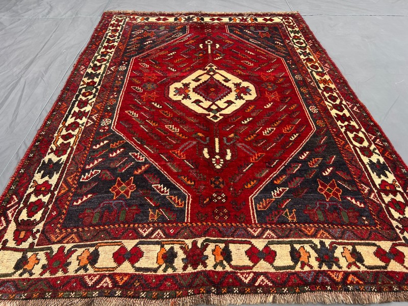 4'9x6'9 ft Caucasian Vintage Hexagonal Medallion Geometric Handknotted Wool Rug gallery