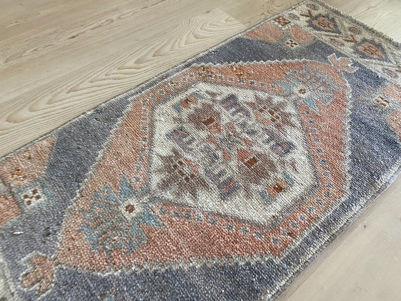 Vintage Anatolian Small Oriental Ethnic Rug 1.4x3.1 ft with Geometric Medallion gallery