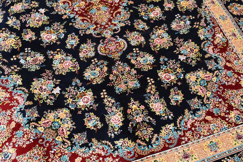 6x9 Navy Blue Persian Style Bamboo Silk Floral Medallion Area Rug Machine Made gallery