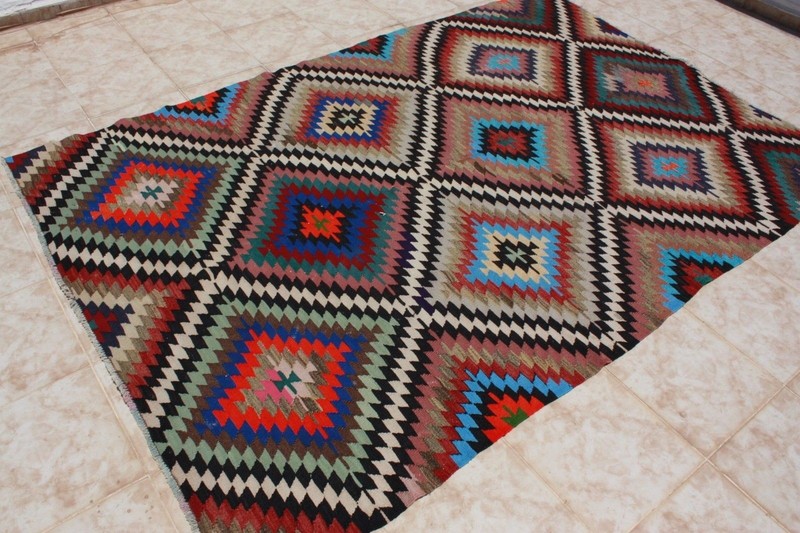KILIM RUG 5x8, GEOMETRIC TURKISH KILIM AREA RUG WOOL 64" x 98", KELIM CARPET RUG gallery