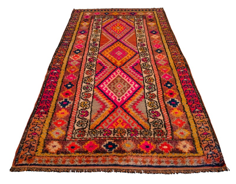 Antique Turkish Rug Hand made Natural Dyes Wool Area Rug 3.5 x 7.1 ft gallery