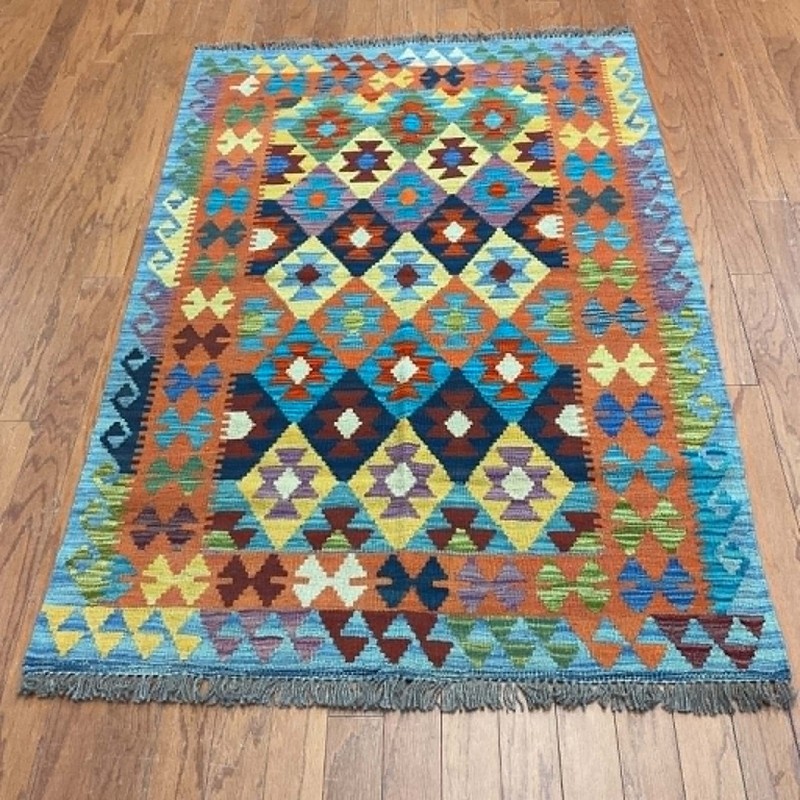 Afghan Hand-woven Mimana Kilim 100% Wool Area Rug (5'1" x 3'6") gallery