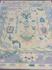Turkish Vintage Rug – Light Blue, Lilac & Peach Pastels, Hand-Knotted, Area Rug