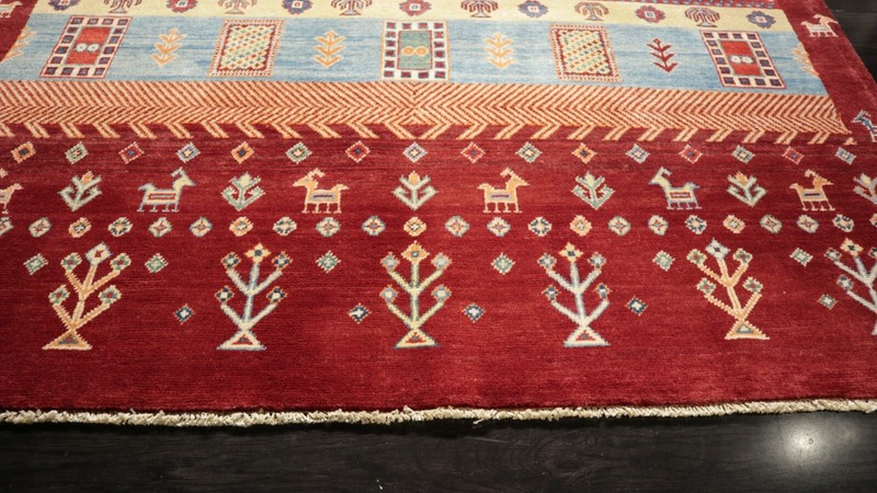 5x7 AFGHAN-REFUGEE GEOMETRIC VEGETABLE-DYE HANDMADE-KNOTTED FINE WOOL RUG 585978 gallery