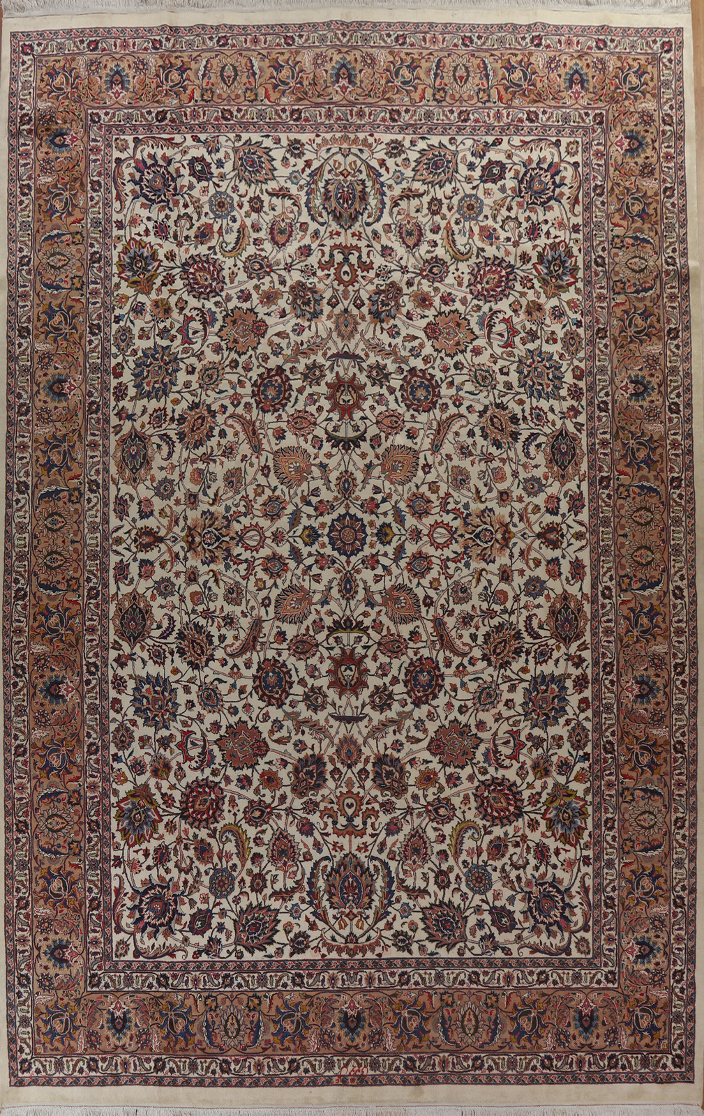 Vegetable Dye Kashmar Ivory Wool Vintage Handmade Living Room Large Rug 11x16 gallery