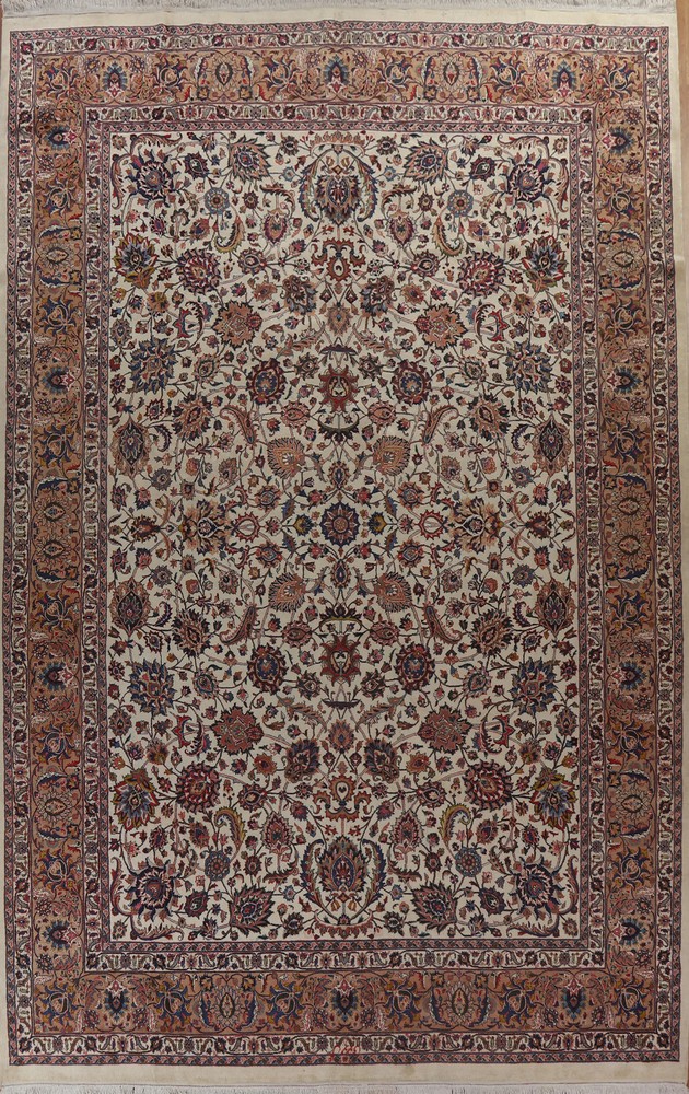 Vegetable Dye Kashmar Ivory Wool Vintage Handmade Living Room Large Rug 11x16