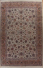 Vegetable Dye Kashmar Ivory Wool Vintage Handmade Living Room Large Rug 11×16