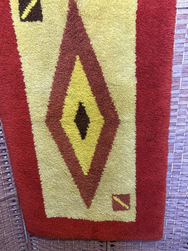 Vintage 70's MCM Latchhook Rug Bohemian Aztec 54X29 gallery