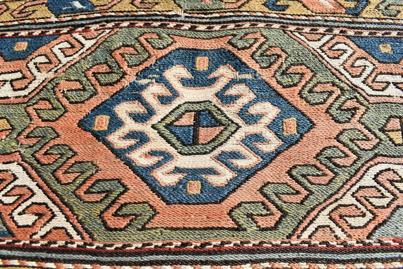 Fabulous Rare Antique Caucasian Collector Item Shahsavan Soumak Kilim Bag Face gallery