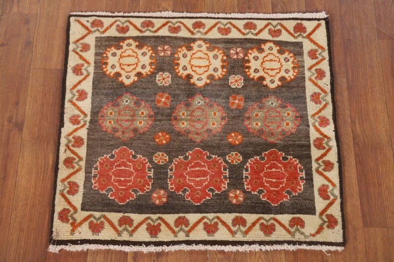 Vintage Dark Brown/ Ivory Abadeh Accent Rug 2'x2' Square Handmade Foyer Carpet gallery