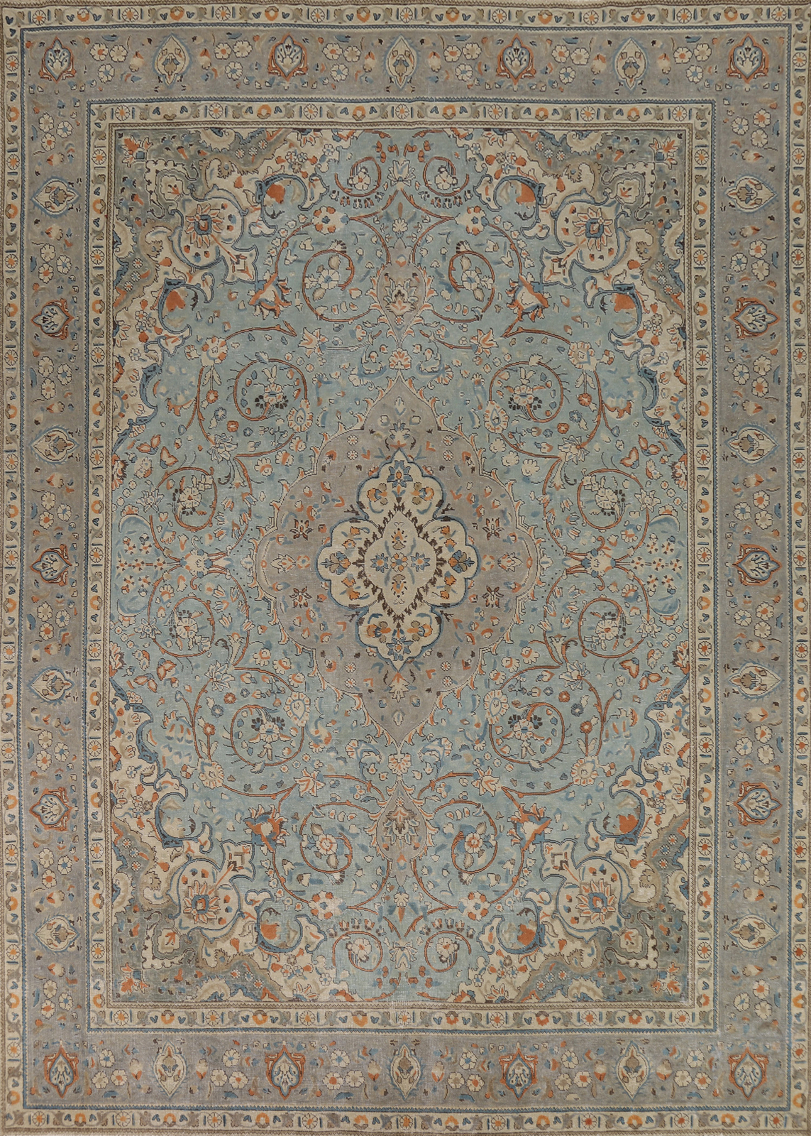 Vintage Light Blue Over-Dyed Tebriz Area Rug Wool Hand-made Room Size Rug 9x13 gallery