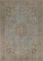 Vintage Light Blue Over-Dyed Tebriz Area Rug Wool Hand-made Room Size Rug 9×13