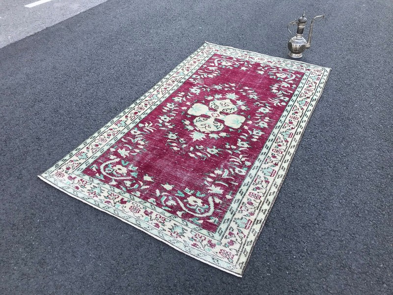 4x6.9 Medium Vintage Red Turkish Oushak Wool Rug gallery