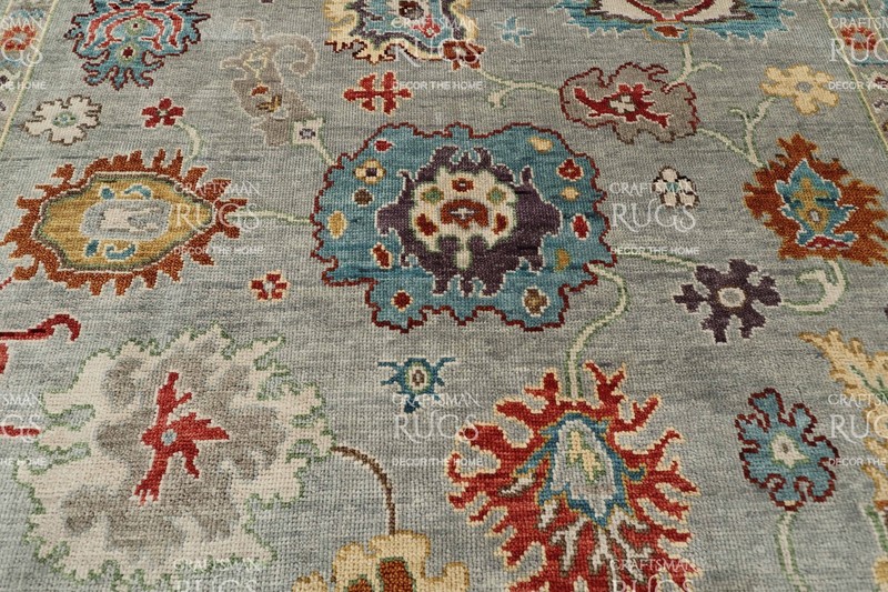 Handknotted Gray Multi Floral Geometric Rug 8x10 ft gallery