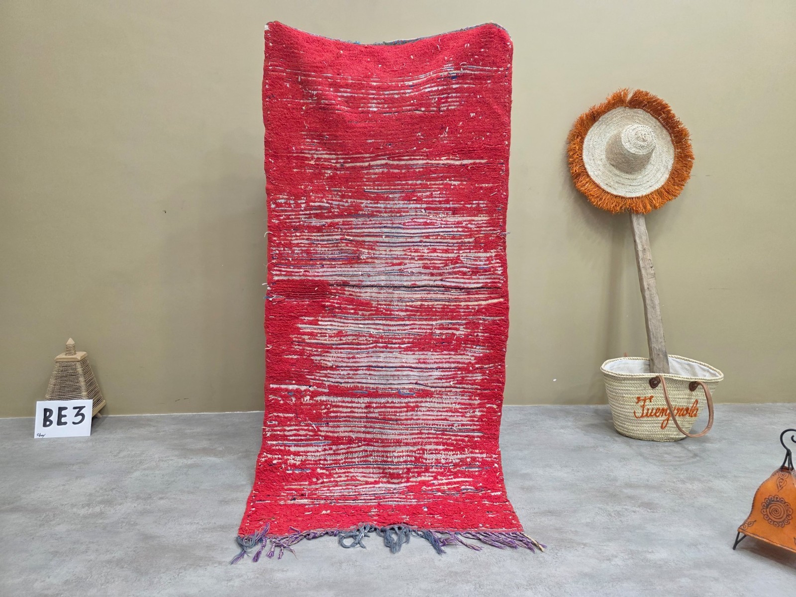 Moroccan Handmade Vintage Runner Carpet 2'9x6'1 Berber Red Wool Rug gallery