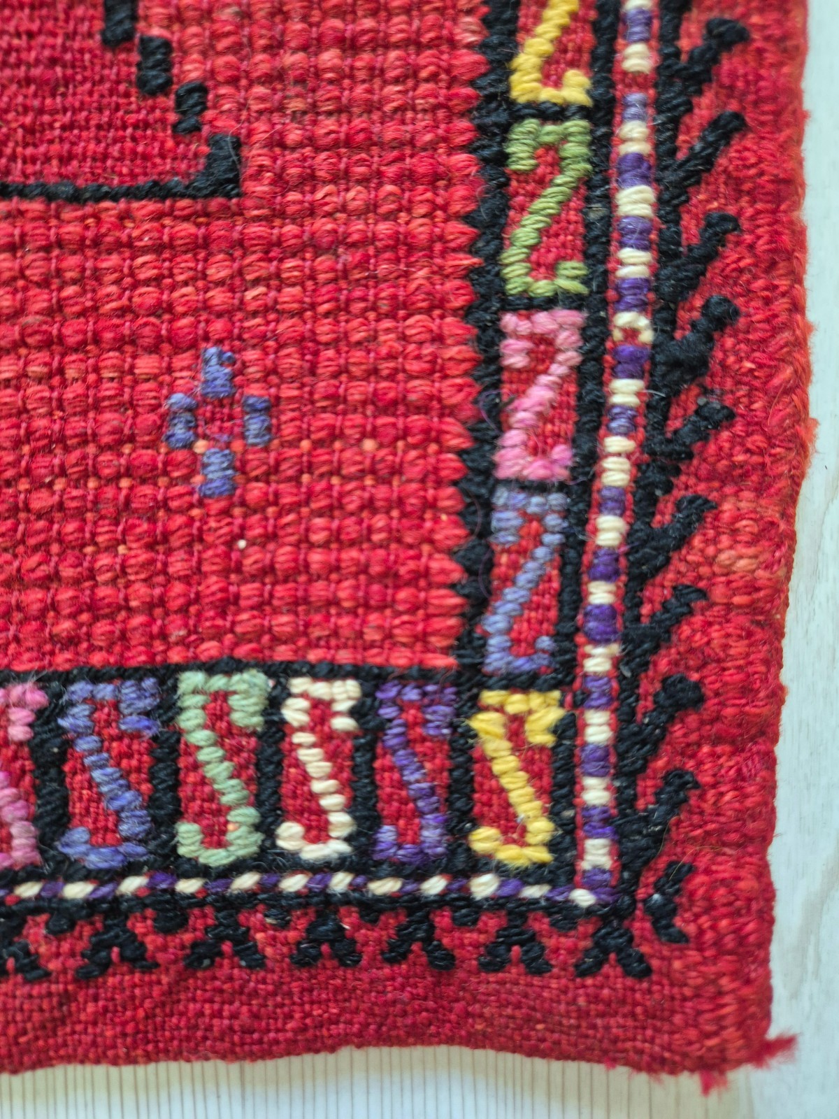 Vintage Manastir Kilim Bag 16''x15'' Balkan Handwoven Tribal Saddlebag Face gallery