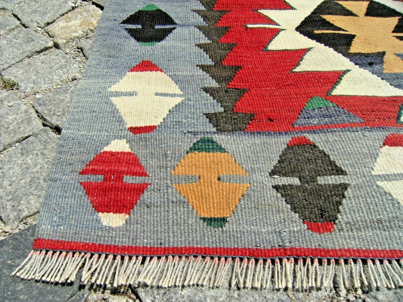 Turkish Rug 36'' x 47'' Vintage Oushak Kilim Organic Wool Bohemian Kilim Rug gallery