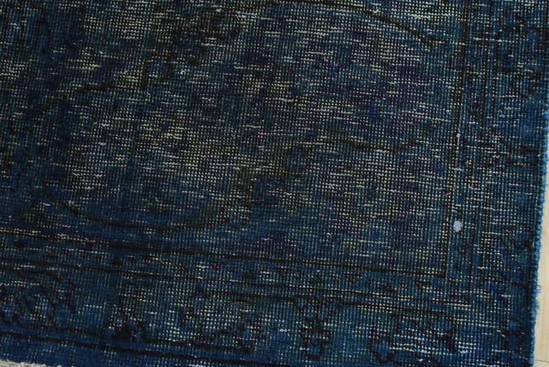 Vintage Overdyed 9’8” x 11’8” Blue Distressed Wool Hand-Knotted Oriental Rug gallery