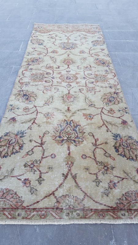 Antique Anatolian Runner Rug Wool Tribal Deformed Handmade Hallway Rug gallery