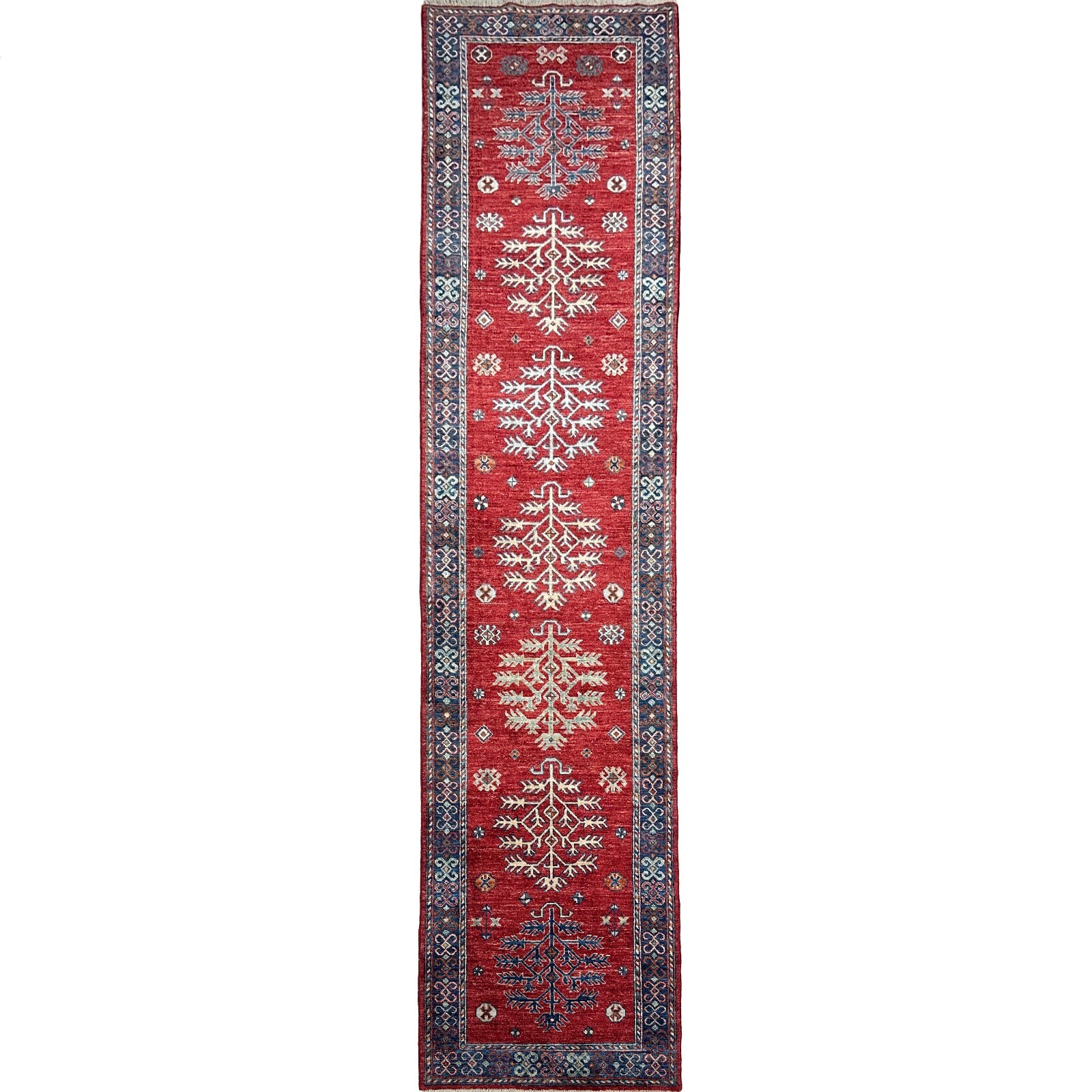 Handmade (2'9" x 11'8") Red Afghan Tribal Wool Runner Rug for Hallway gallery