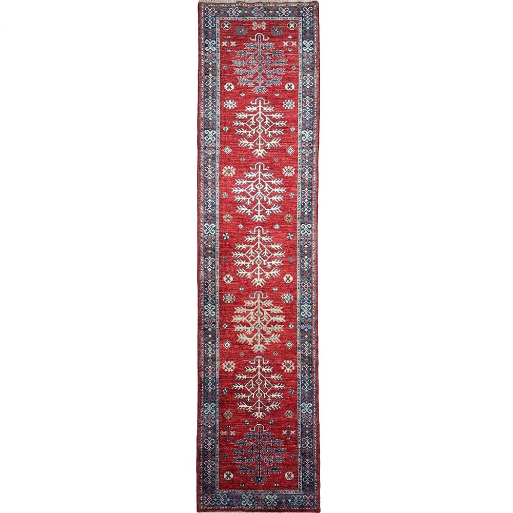 Handmade (2'9" x 11'8") Red Afghan Tribal Wool Runner Rug for Hallway