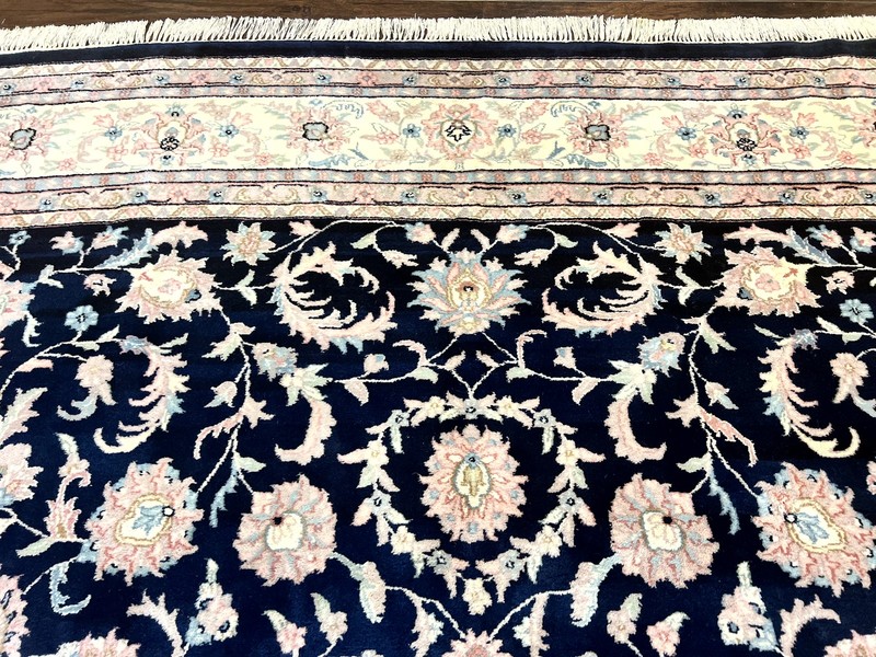 Indo Per'sian Rug 9x12 Navy Blue Ivory Floral Vintage Wool Carpet Handmade gallery