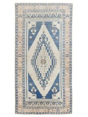 Vintage Handmade Turkish Oushak Wool Rug 5’1″ × 9’10” ft – Indigo Earth Tone