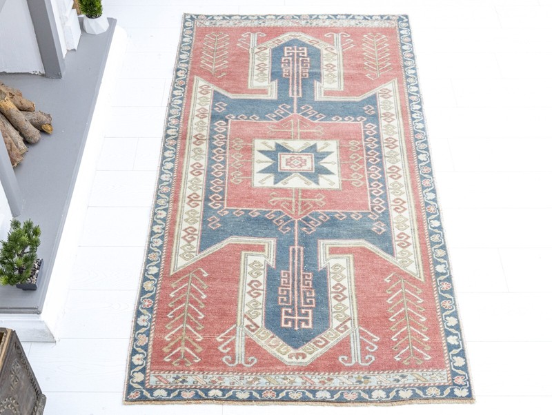 Turkish Oushak Rug 3.8 x 6.9 ft, Burnt Rose Entry Rug, Rustic Southwestern Decor gallery