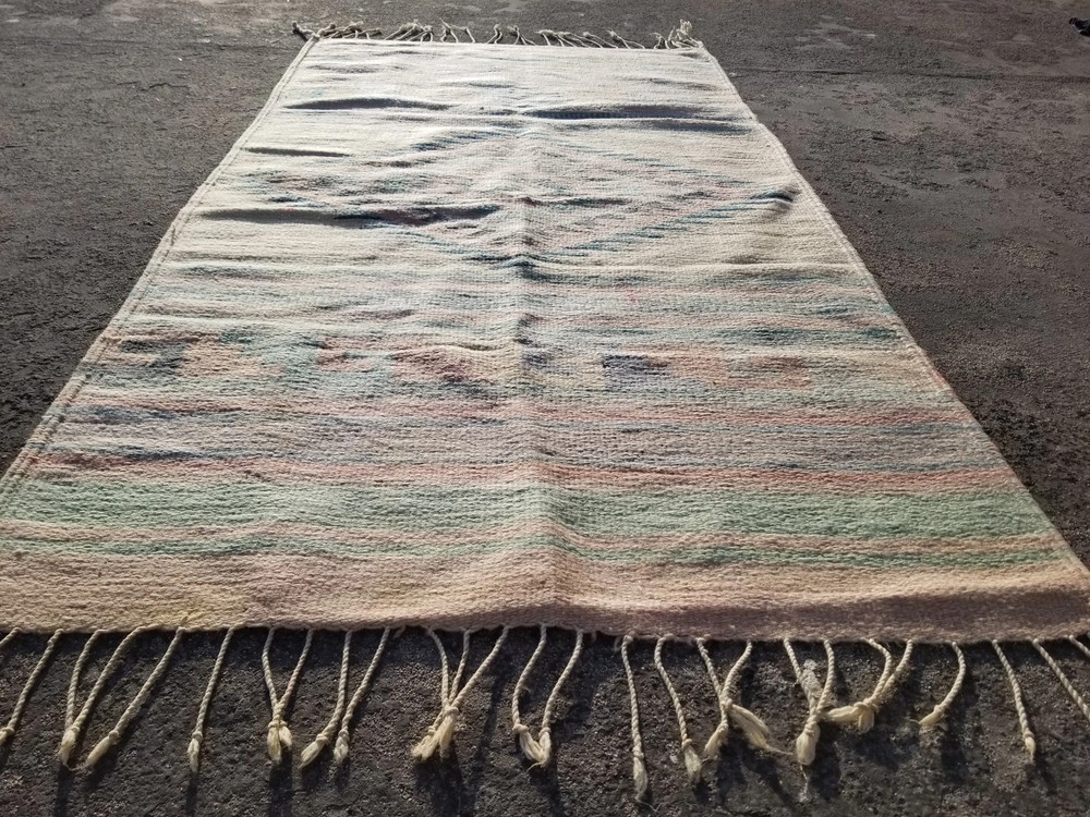 Distressed Vintage Traditional Handmade Mexican Wool Multicolor Kilim 4.5x2.5 ft