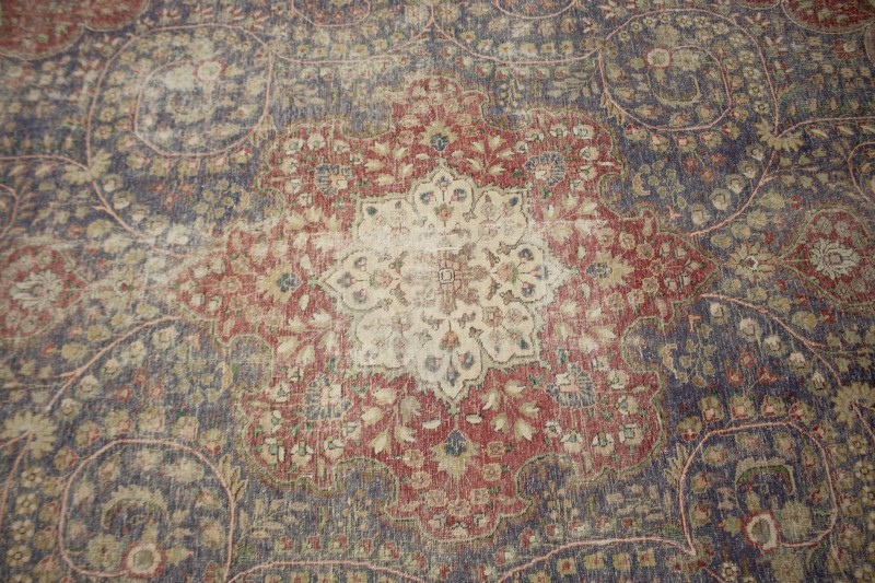Hand-Knotted Distressed Purple-Navy Floral Rug Antique Oriental Carpet 10X13 ft gallery