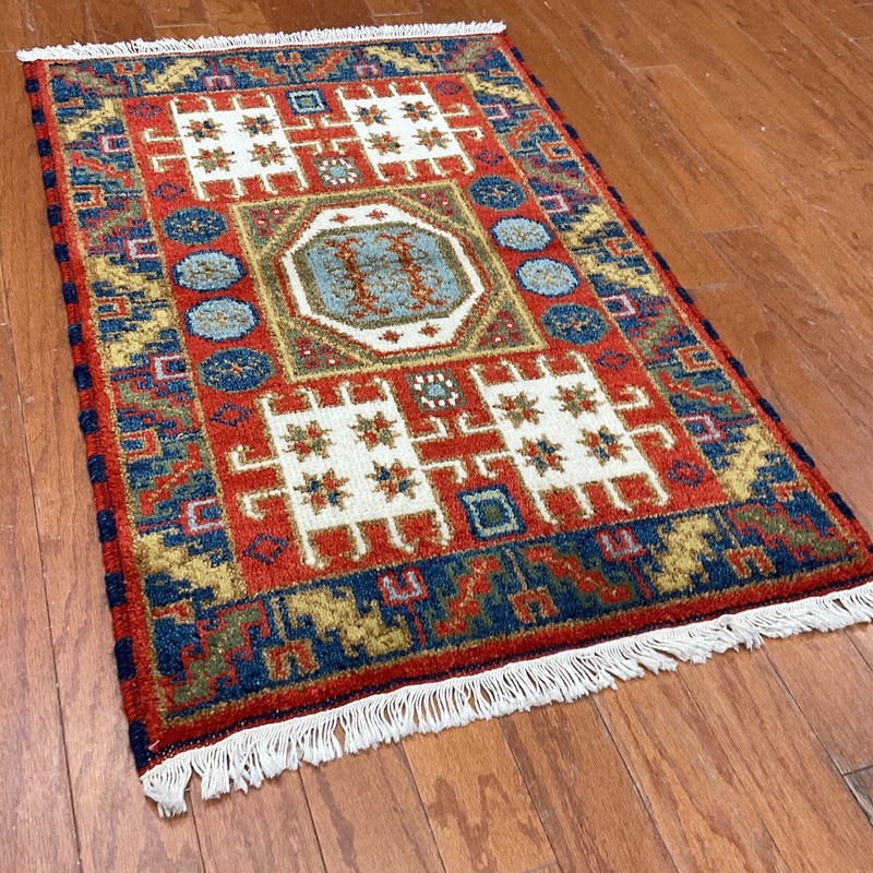 Handmade Indo Kazak Wool Rug 2' X 3' gallery