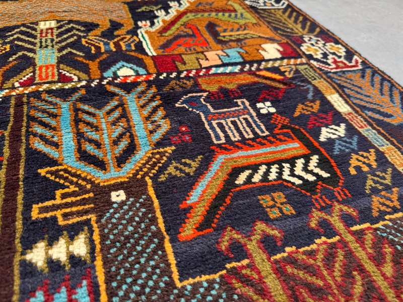 3'7x6'5 ft Vintage Caucasian Pictorial Animal Tribal Hand Knotted Wool Area Rug gallery