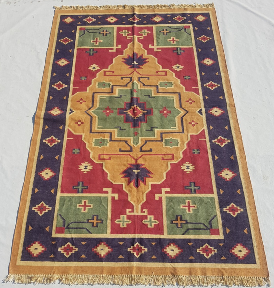 Vintage Traditional Handcrafted Turkish Kilim Rug for Home Décor 245x156 cm