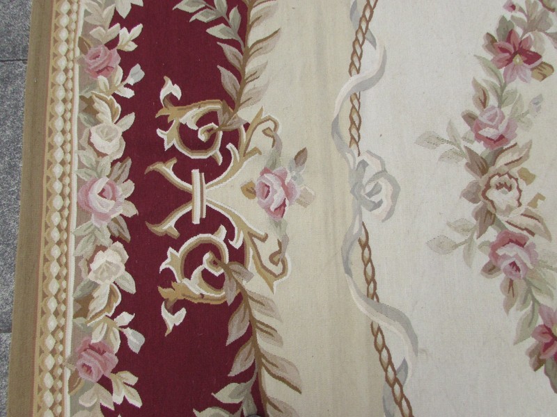 Old Hand Made French Design Wool 12x9 Red Original Aubusson 373X270cm gallery