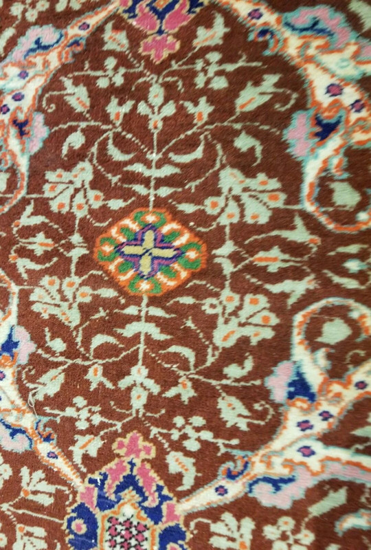 Vegy Dyes Cr1930-1939s Antique Wool Pile Floral Hereke Runner Rug 3’4”x 10’ gallery