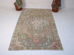 Vintage Hand Knotted Runner Rug, Red Floral Wool Rug, 4×8 Area Rug
