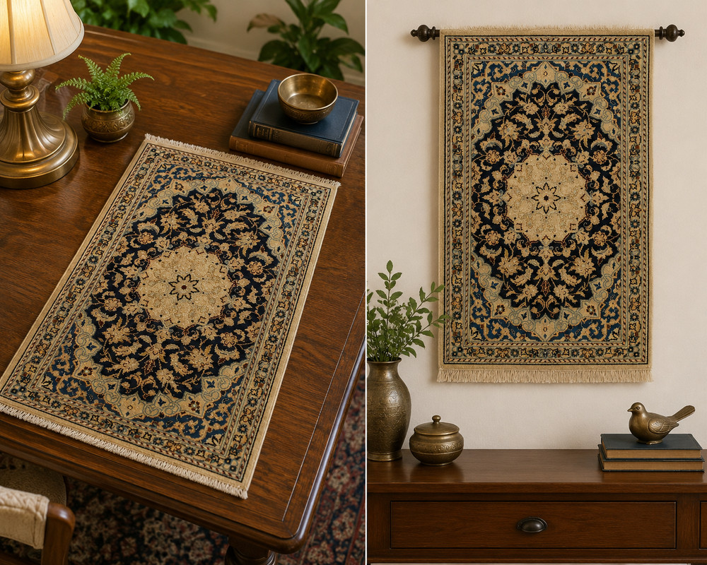 NATURAL WOOL,SILK Old HandWoven Oriental Rug,IN size OF 1'8" × 2'8" BIRDS DESIGN