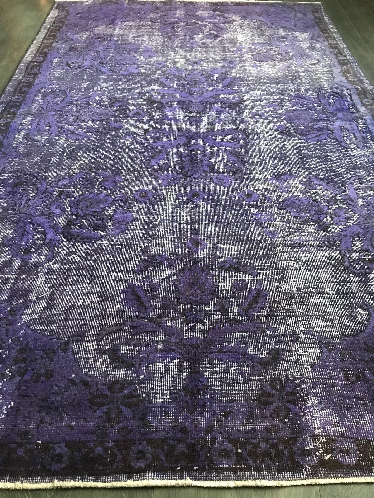 5.3x8.7 Large Vintage Purple Turkish Oushak Wool Rug , Overdyed Purple Rug gallery