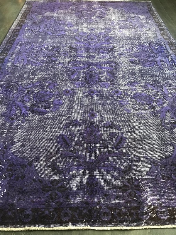 5.3x8.7 Large Vintage Purple Turkish Oushak Wool Rug , Overdyed Purple Rug gallery