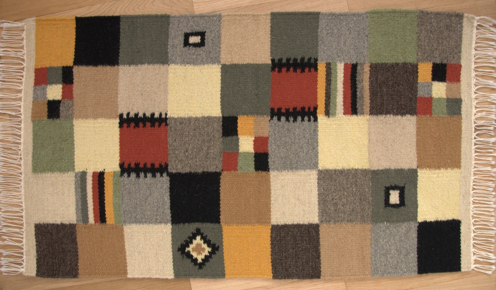 Hand woven colorful woolen rug - genuine traditional Romanian folk art gallery