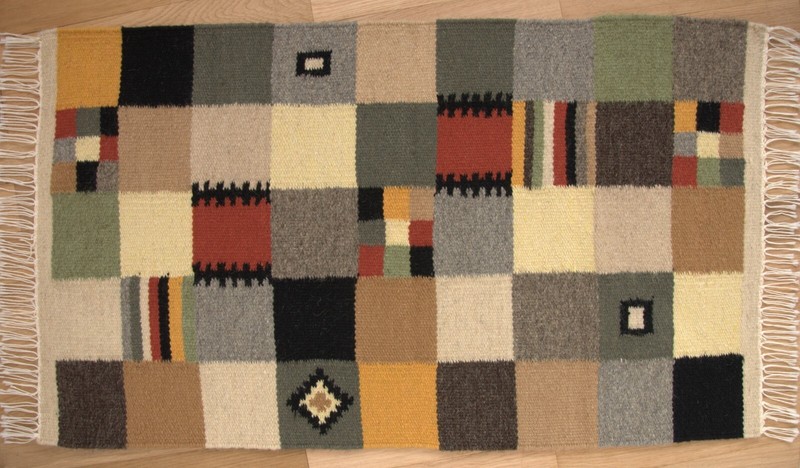 Hand woven colorful woolen rug - genuine traditional Romanian folk art gallery